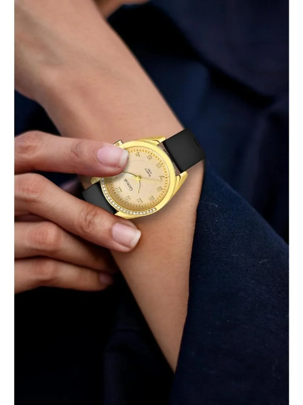 Women's Gold Silicone Strap Waterproof Analog Quartz Easy Read Dial Wrist Watch